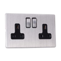  13A Switched Sockets, 2 Gang, DP, wall fitting SLM2022