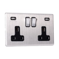  13A Switched Sockets, 2 Gang, with 3.1A USB outlets, wall fitting SLM2320