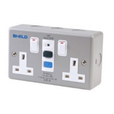 RCD 13A Socket, 2 gang Metal Clad