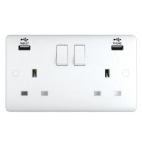 13A Switched Sockets, 2 Gang, with 3.1A USB outlets, wall fitting ST2320